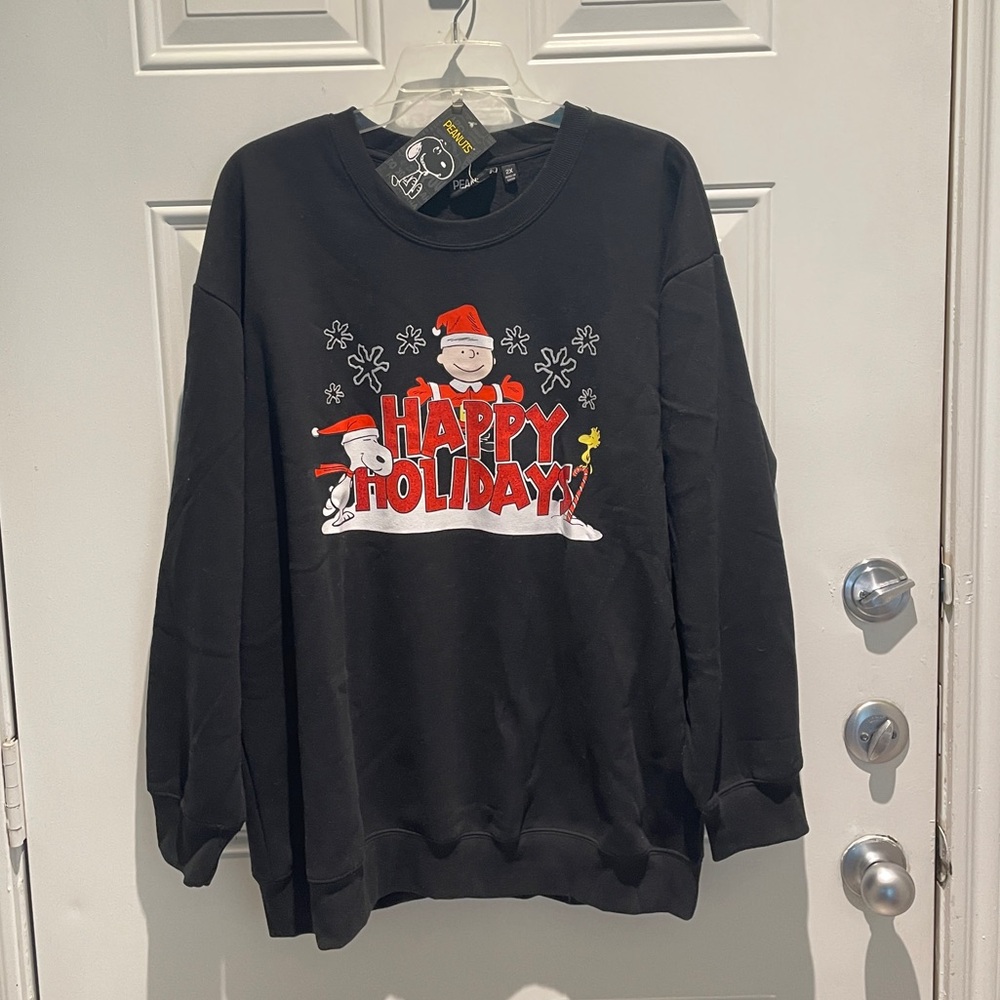 Peanuts Charlie Brown Snoopy Woodstock Black, Holiday Sweatshirt Size 2X